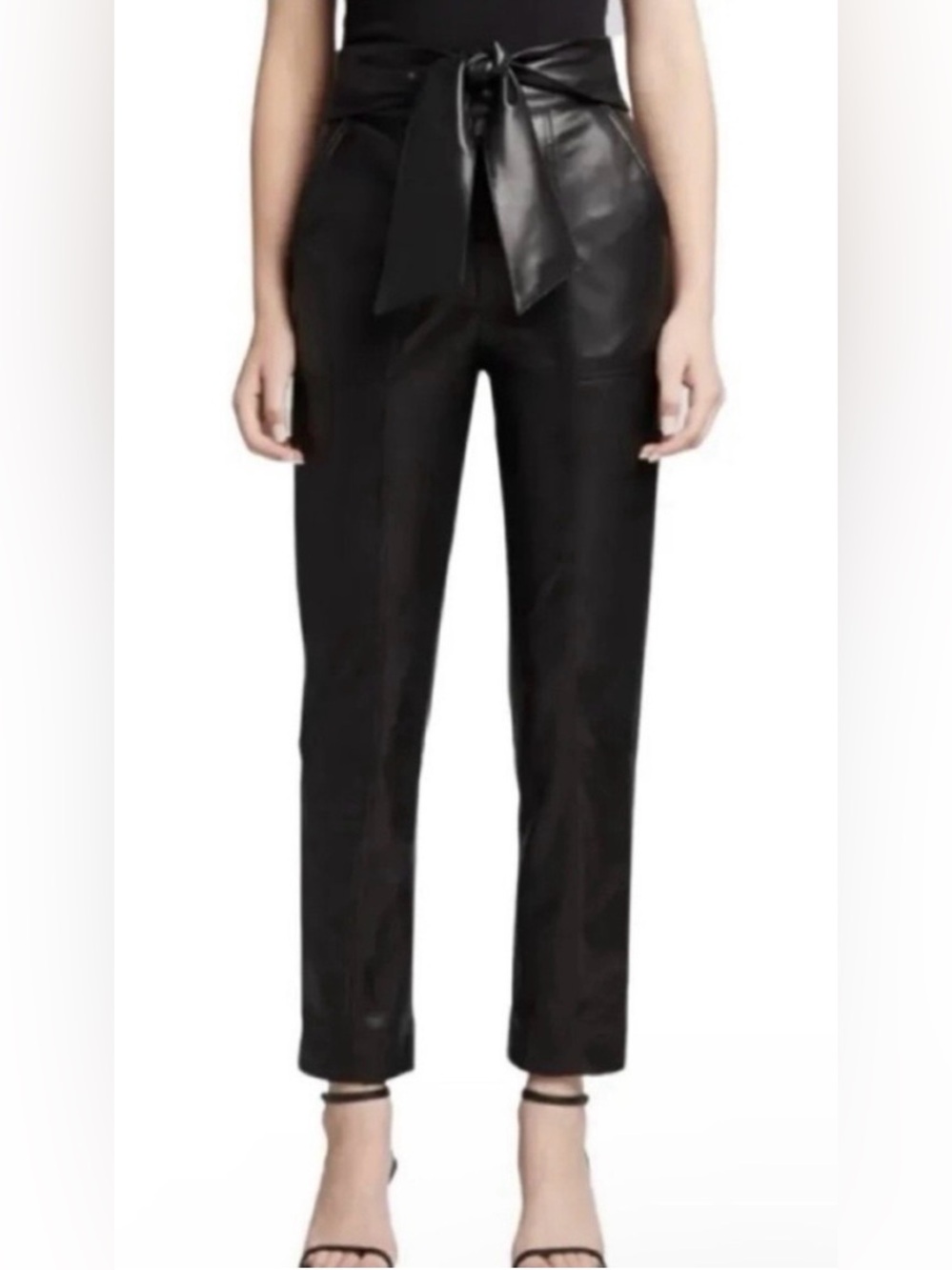 Nicole Miller High-Waist Faux Leather Pants - Black